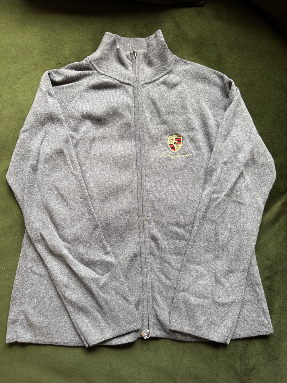 Porsche Design Light Gray Full-Zip Sweater Jacket with Crest - Mediterranee
